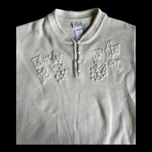 NEW Sweater Cream Pearl Raised Stitch Womens Medium Grandma CottageCore Vtg